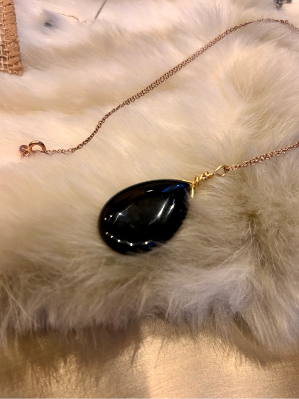 Black onyx pendant on Gold Chain Necklace